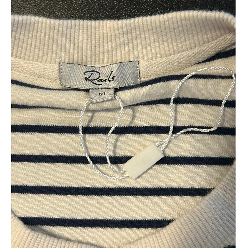 Rails Theron Sailor Stripe Terry Towel Sweatshirt Ivory Navy Blue Medium 1473